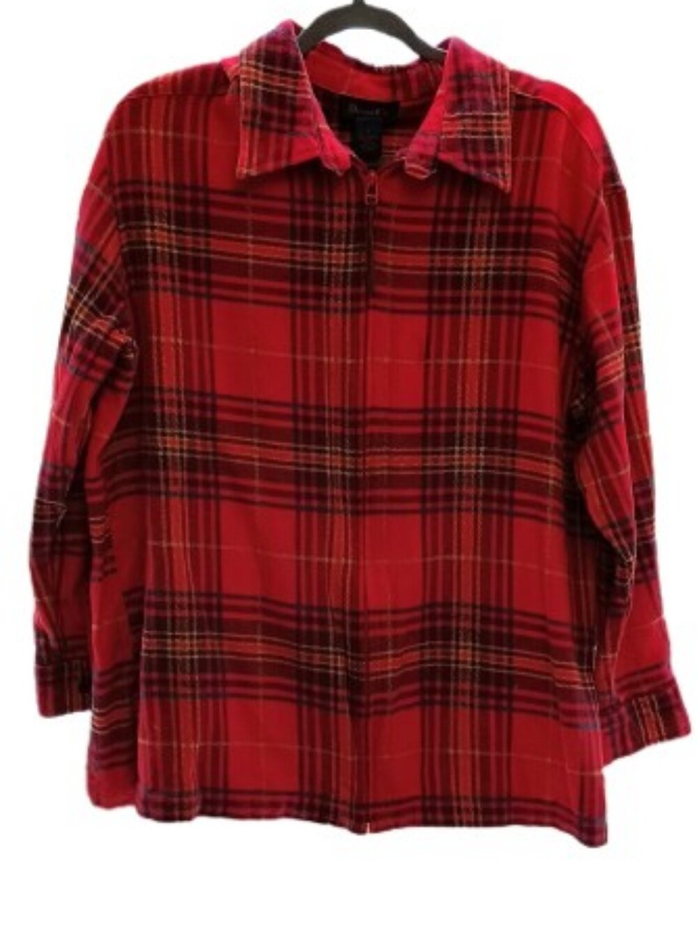 Vintage Denim & Co. Red & Black Plaid Flannel Shirt Jacket | Cotton | Fall Large